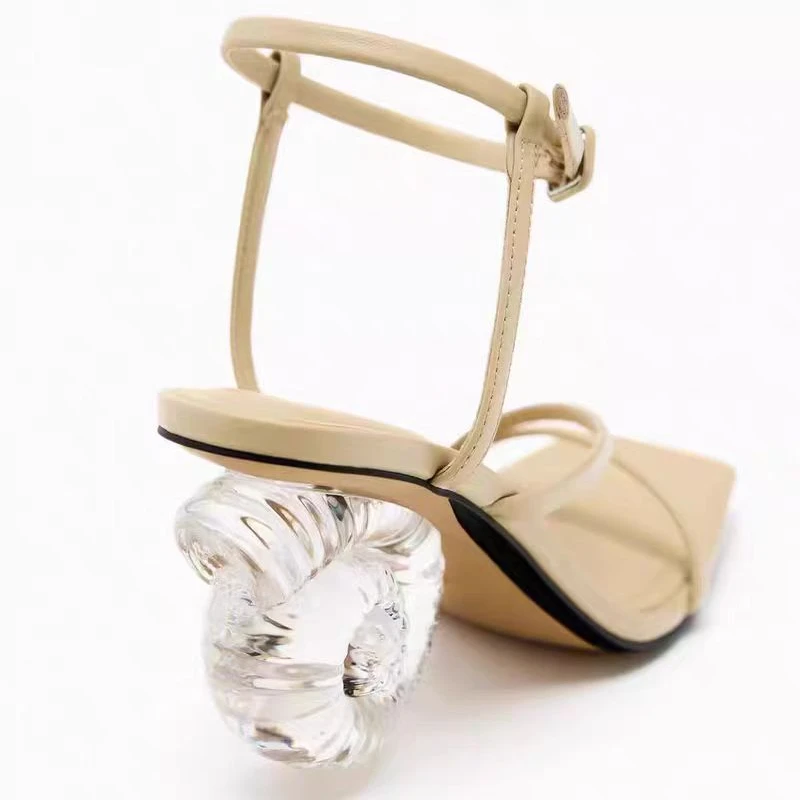 2024 Transparent Conch Crystal Heel Sandals Square Toe Open 8cm Irregular High Heels Graduation Evening Silver Sandals 35-42