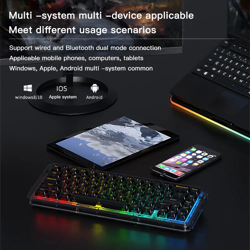 Imagem -05 - Firstblood B67 Teclado Mecânico de Cristal Machincal Legal Rgb Três-modo Lua Eixo Jogo Transparente Teclado sem Fio