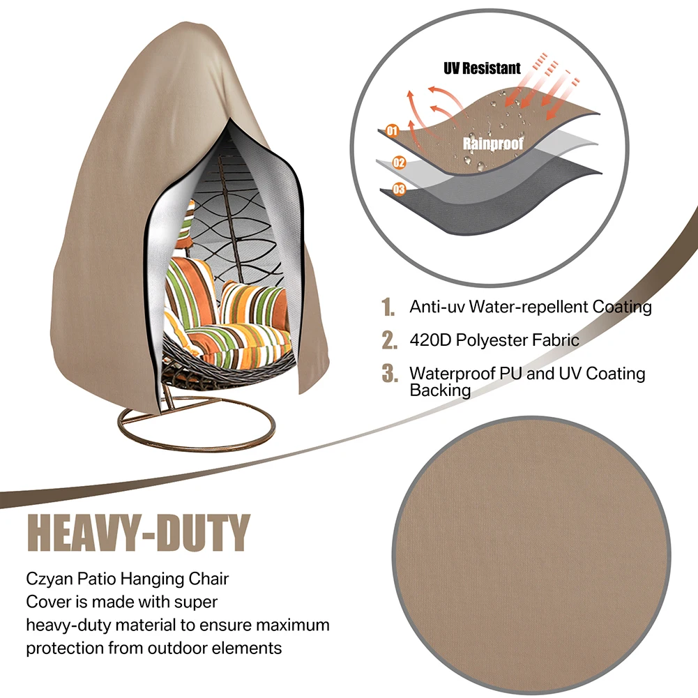 غطاء كرسي على شكل بيضة معلق مقاوم للماء للفناء، غطاء كرسي على شكل بيضة متأرجحة مقاوم للرياح، غطاء كرسي على شكل بيضة مع سحاب وحبل حاشية قابل للتعديل