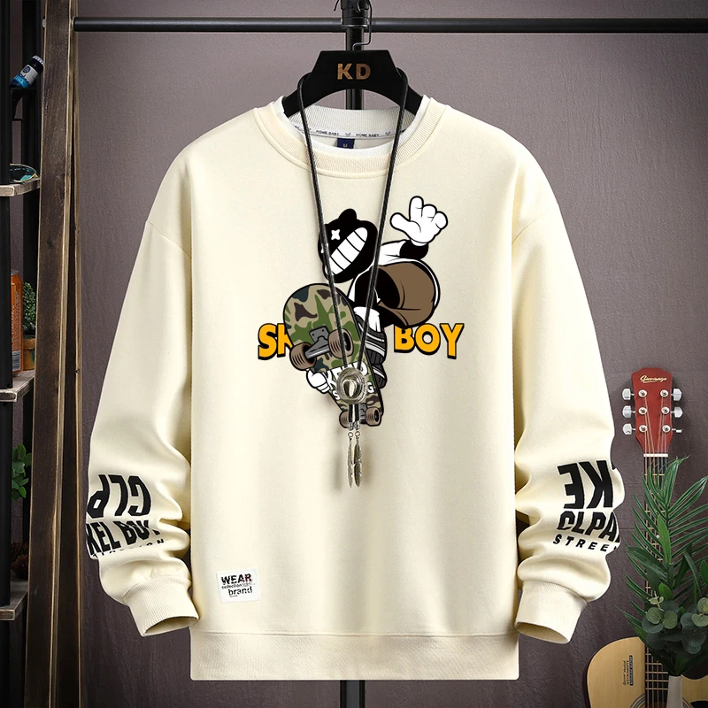 

S-5XL мужские черные толстовки повседневные с круглым вырезом Harajuku топ мультфильм хип-хоп футболка с длинным рукавом с принтом модная мужская одежда