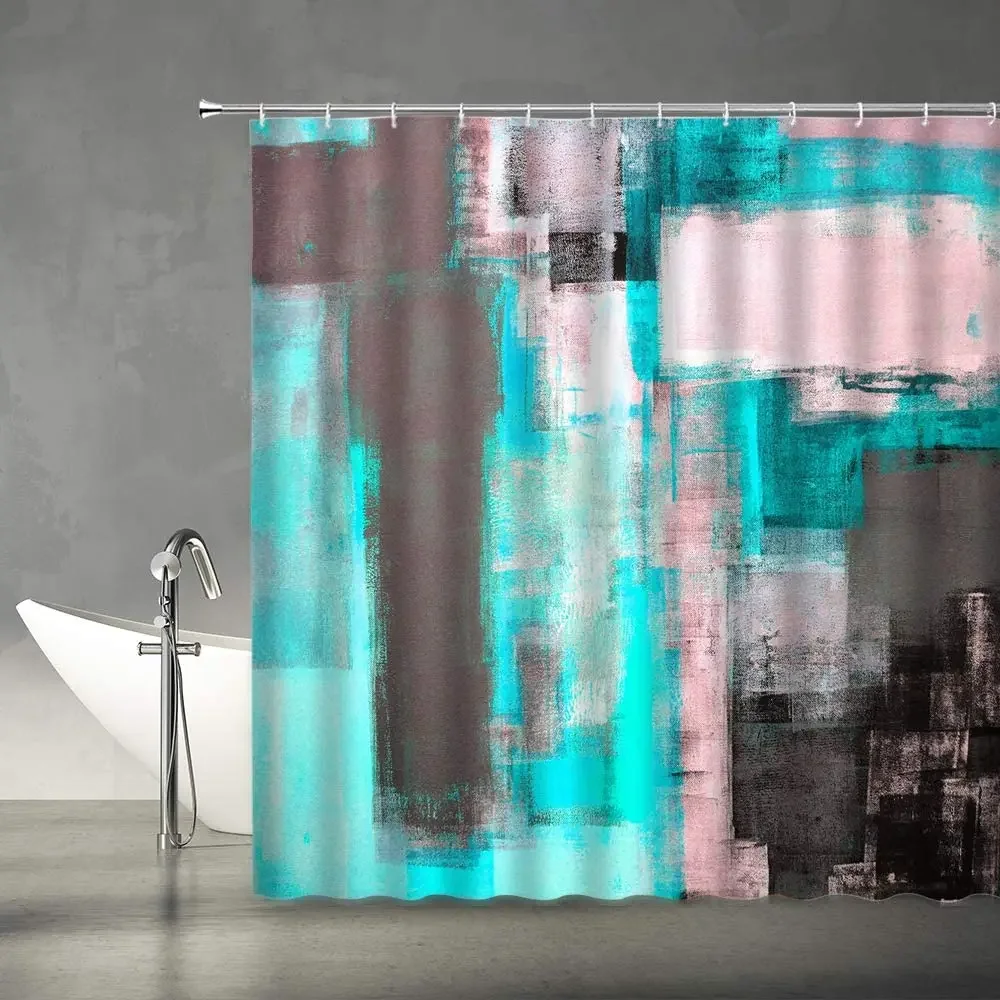 Gray and Yellow Shower Curtain Abstract Art Grunge Style Brushstrokes Oil Painting Ombre Design Modern Fabric Bathroom Decor Set