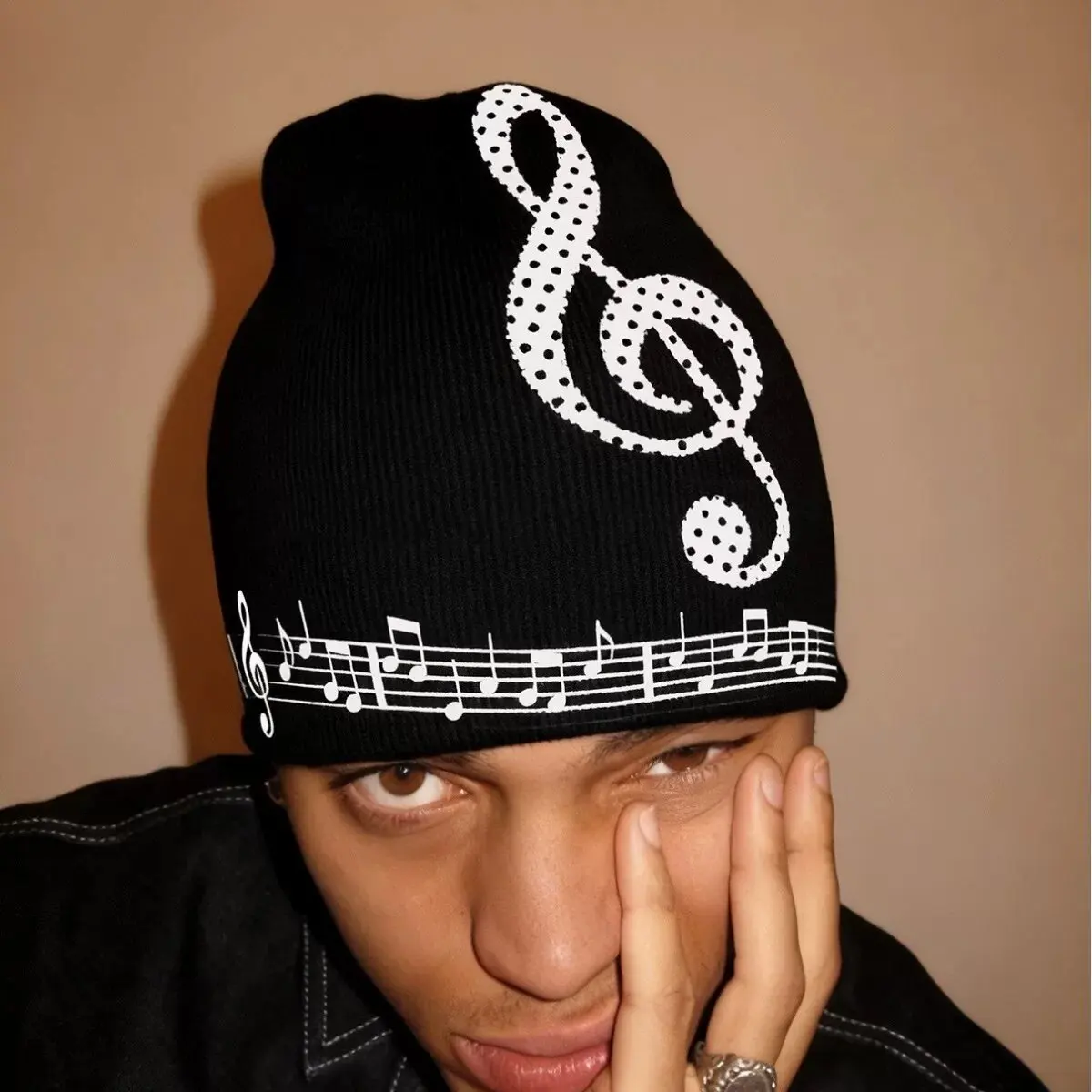 2026 New Arrival Brimless Hat Music Note Dot Print Cold Weather Retro Casual Knit  Hat MZ287