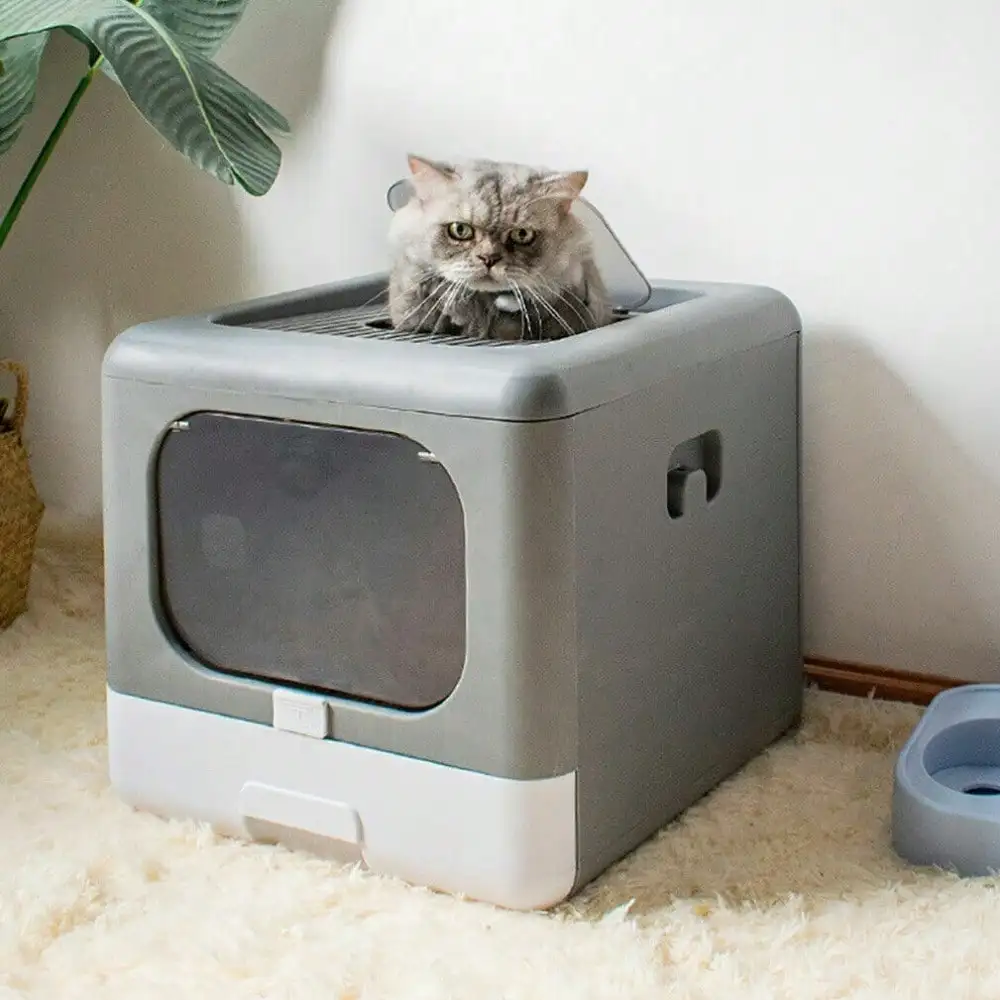 

Большой ящик для кошачьего туалета с передним и верхним входом, складной съемный дизайн с выдвижным ящиком и лопаткой для легкой очистки