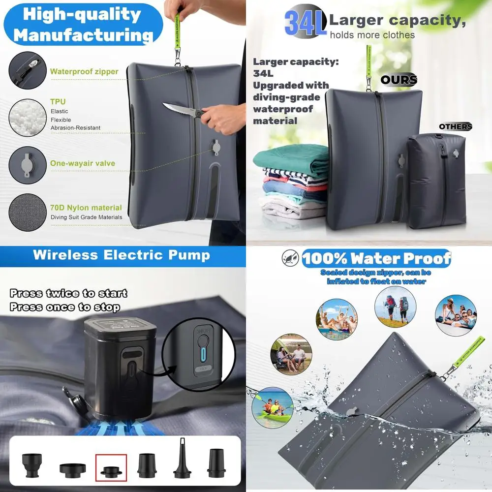 

Compact 34L Waterproof Travel Vacuum Bags with Electric Pump, Ideal for Luggage Compression and Outdoor Adventures