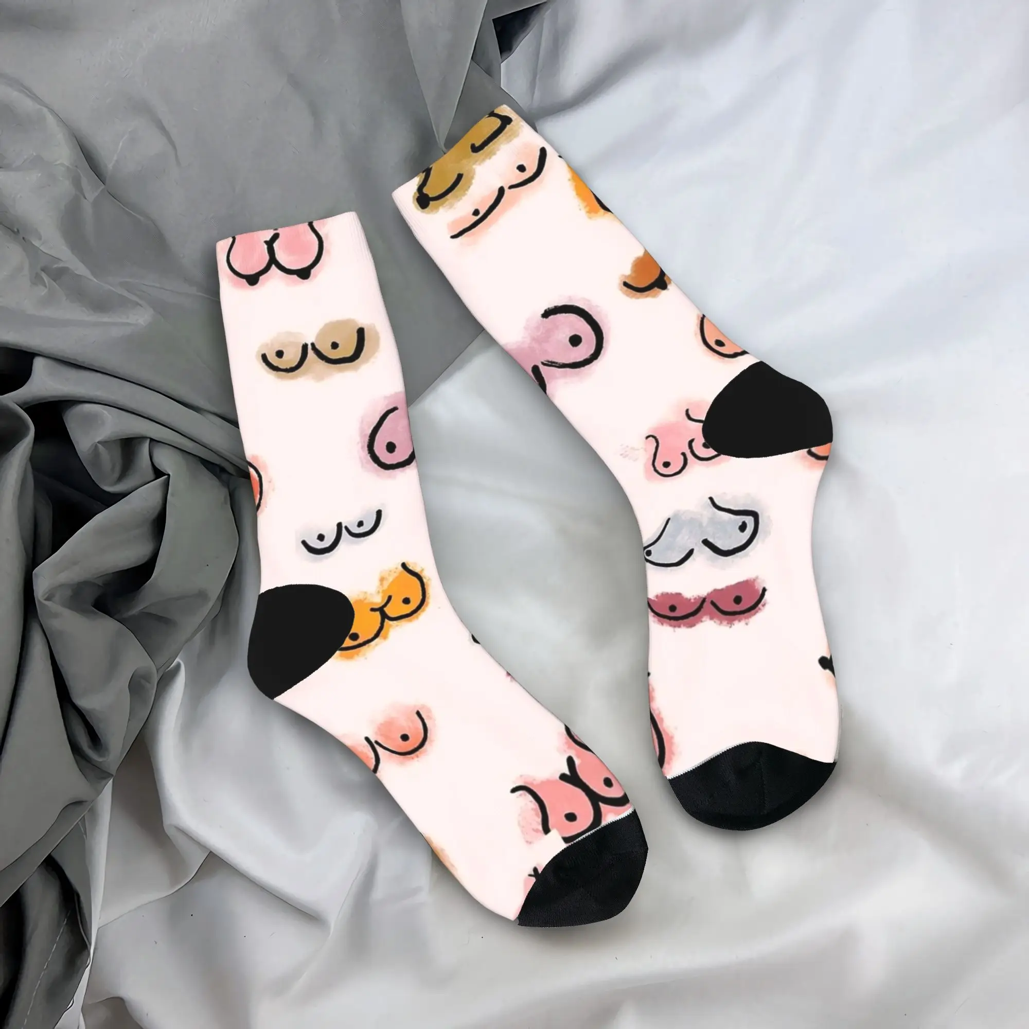 Adults Men Socks Boobies Watercolor Print  Stockings Spring Fashion Warm Soft Socks Design Cycling Non Slip Socks