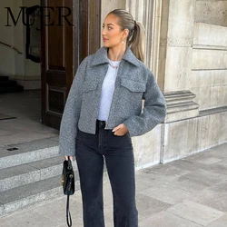 MUJER Cropped Tweed Jacket Women Zipper Bomber Jackets for Women Long Sleeve Overcoat Female New in Outerwears Women's Coats