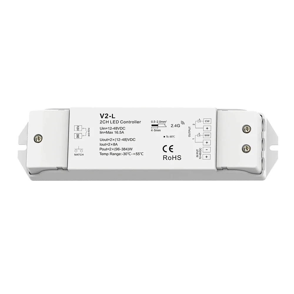 WW CW V2-L ثنائي اللون LED باهتة 12-48 فولت 2 قناة RF 2.4G لاسلكي للتحكم عن بعد CCT شريط إضاءة أبيض مزدوج المنتج الأصلي