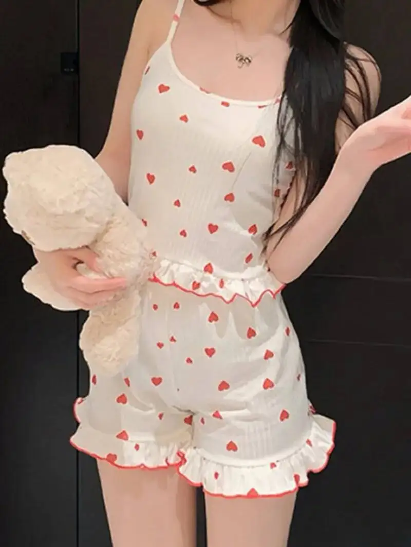 여름 새로운 캐미솔 반바지 세트 섹시한 꽃 여성 홈웨어 잠옷 겉옷 달콤한 탱크 탑 반바지 세트 한국 여성 FSZ8