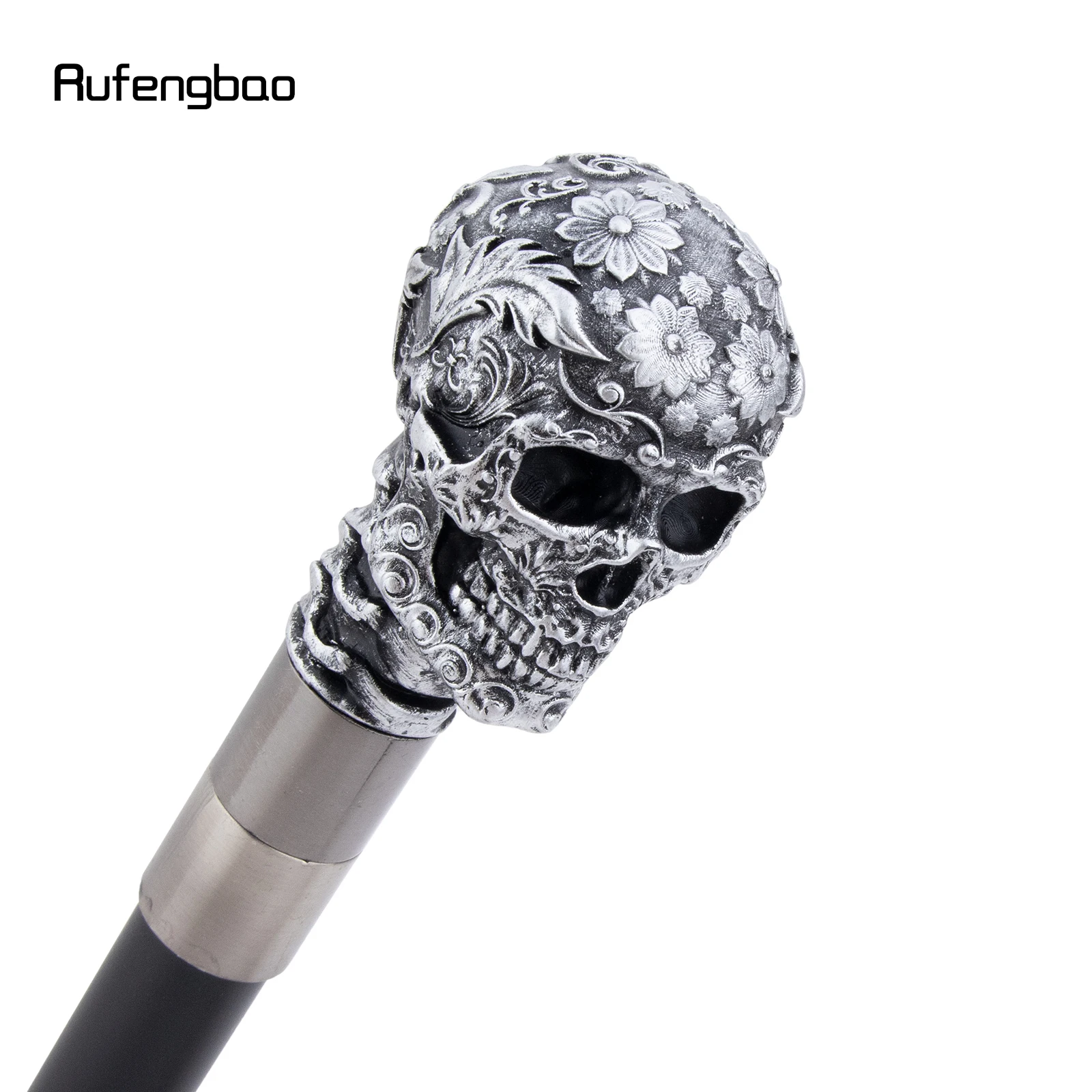 الفضة الراتنج روز زهرة الجمجمة رئيس قصب الزخرفية Cospaly قصب هالوين الصولجان العصا Crosier أداء المرحلة قصب 94 سنتيمتر #3