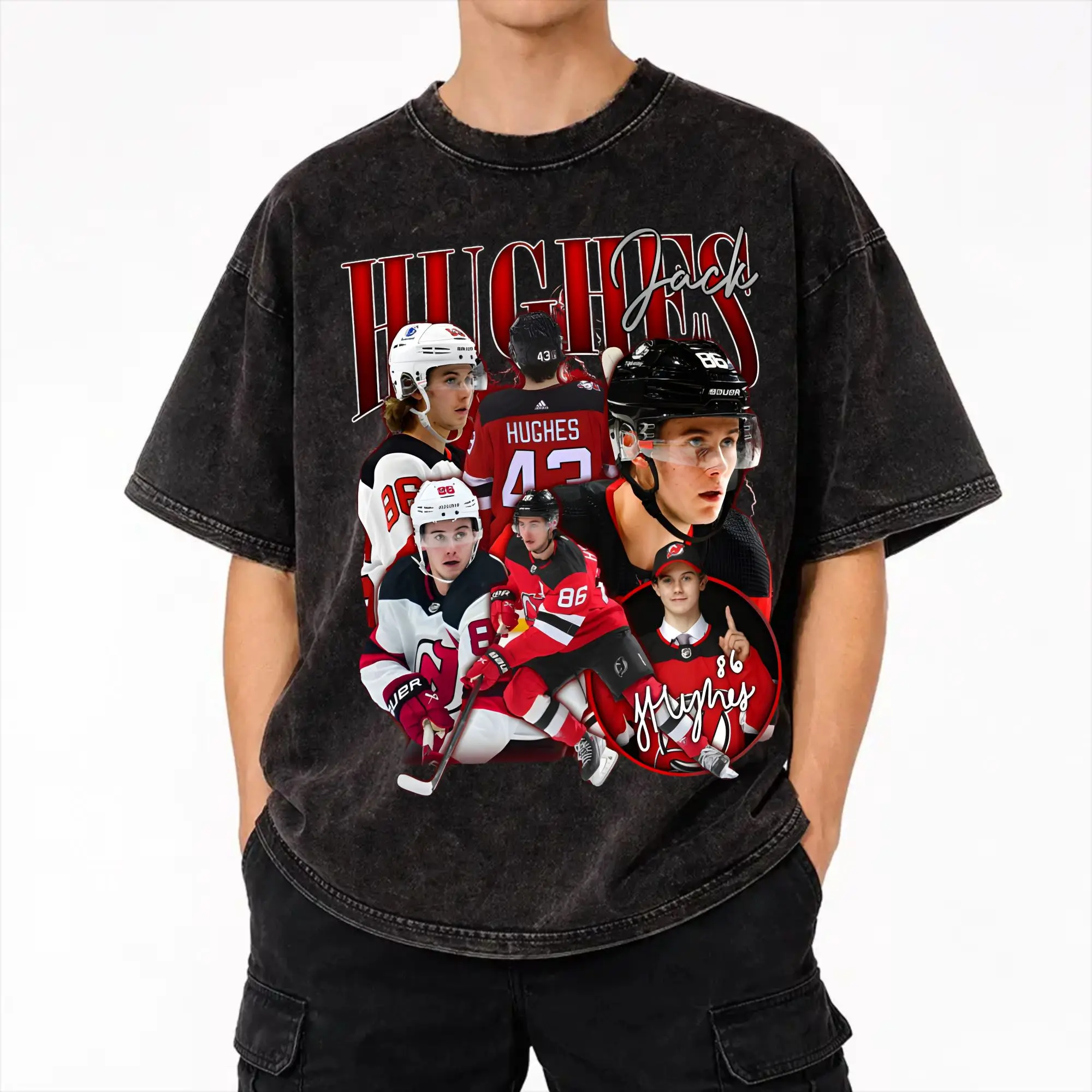 Harajuku Washed Shirts Jack Hughes Usa Gold Hockey Merch Fashion T Shirt Oversize  Streetwear Short Sleeve Printed Tops Tees
