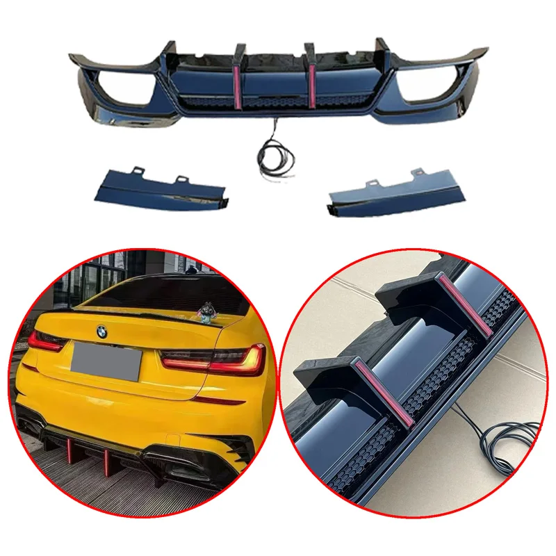 For BMW 3 Series G20 G28 M Pack MP 2019-2025 High Quality ABS Car LED Rear Bumper Lip Spoiler Diffuser Body Kit Gloss Black