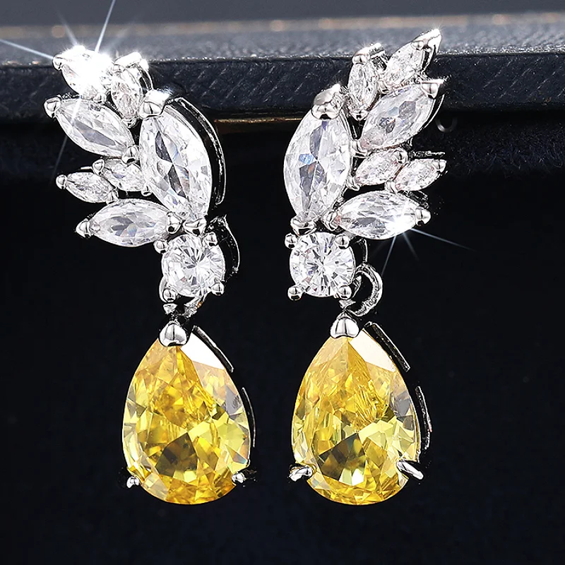 Huitan Fancy Yellow Pear Zirkonia Baumelnde Ohrringe Für Frauen Hochzeit Party Täglich Zarte Vielseitige Accessoires Schmuck Geschenk