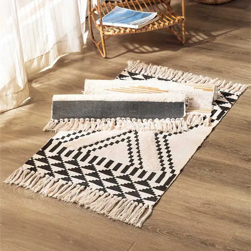 60x90cm 3D Tufted Plush Floor Mat Boho Geometric Tassels Carpet Living Room Bedroom Tapete Area Rugs