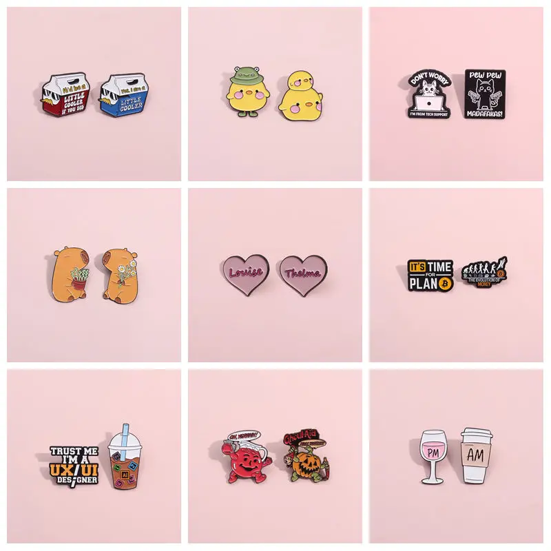 Cartoon Animals 2Pcs/Sets Enamel Pin Creative Capybara Ducks Alpacas Halloween Ghosts Metal Brooch Lapel Badge Wholesale Jewelry