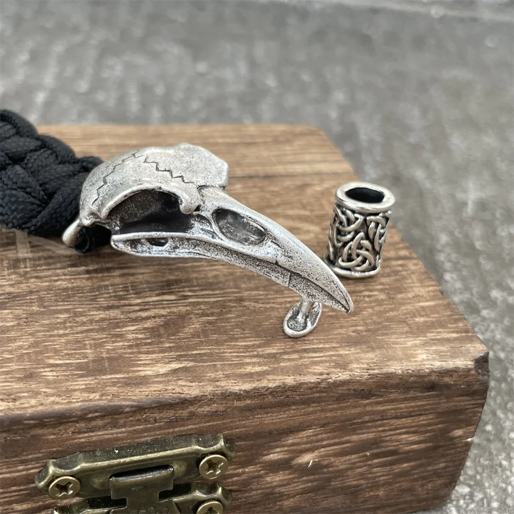 Nostalgia Norse Runes Beads Odin Raven Skull Crow Skeleton Viking Bracelet Men Women Paracord Amulet Jewelry Dropshipping