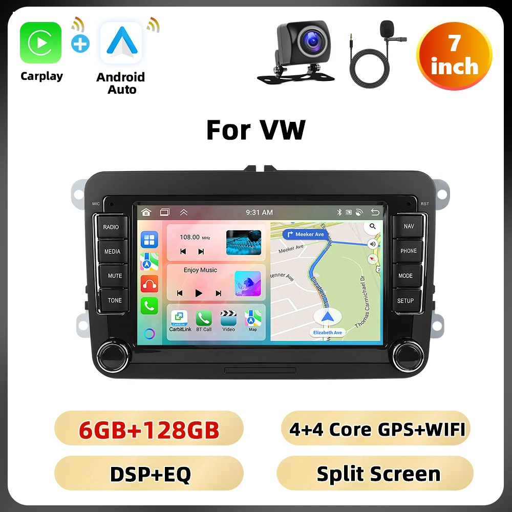 Podofo 6 + 128G 7 ''/8''/9 ''Autoradio voor VW/PASSAT/GOLF/POLO/BORA Multimedia Speler Android Auto Carplay WIFI GPS EQ Auto Audio