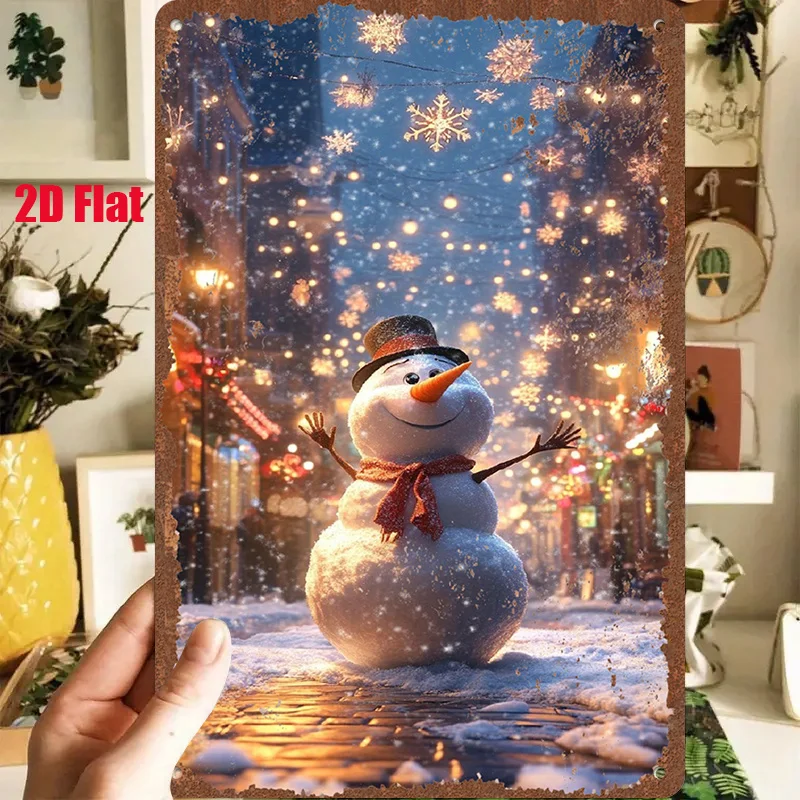 2D Flat - 1pc 2D [Flat] Metal Sign Featuring The Vintage Tin Painting of Snowman Olaf, Measuring 8X12 Inches / 20X30 Cm, Depicts