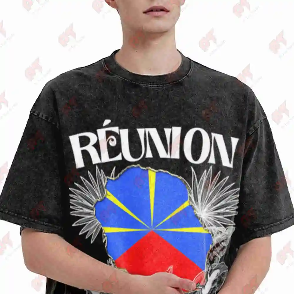 Reunion Island 974 License Plate Creole Vintage Washed Tee Pure Cotton T-Shirt