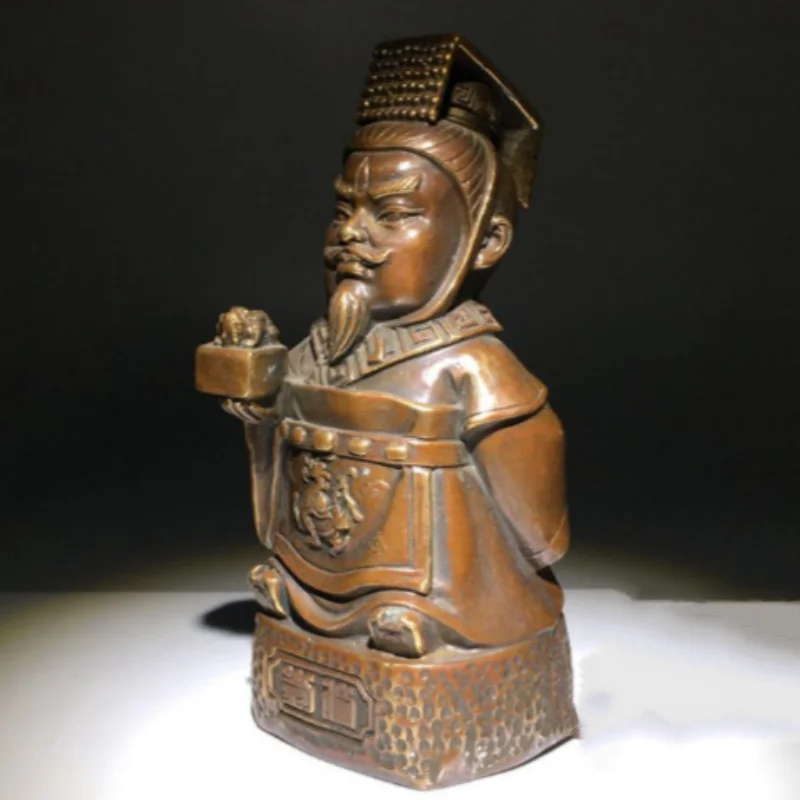 Antique Copper Carving Liu Bei Historical Figure Statue - Vintage Craft, Home Desktop Collectible Ornament