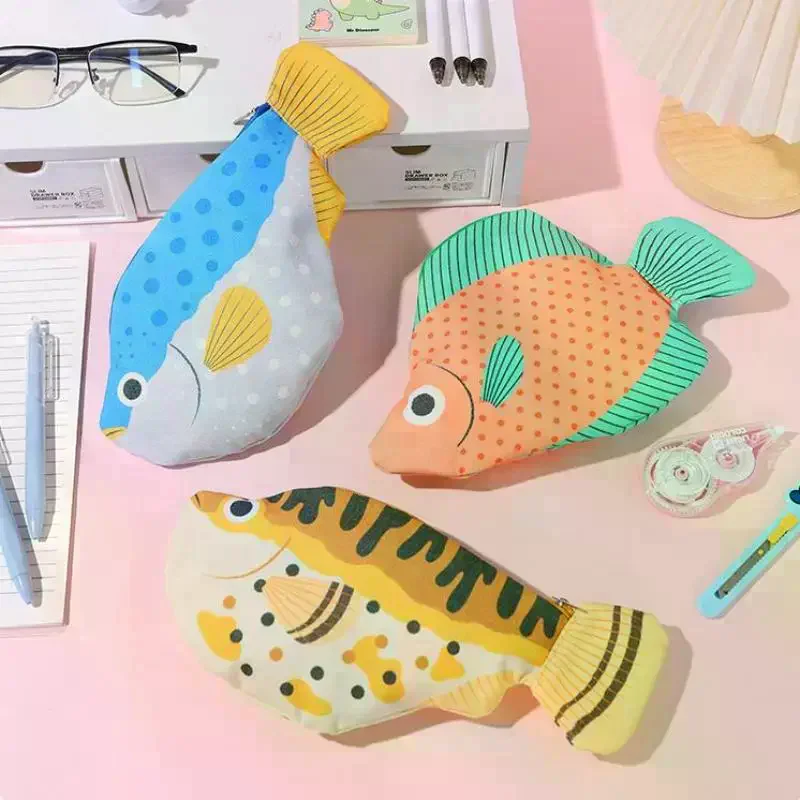 Creative Quirky Sea Fish Pencil Case Large-Capacity Fun Cartoon Organizer Bag Multi-Functional Storage Bag Stationery Case Gift