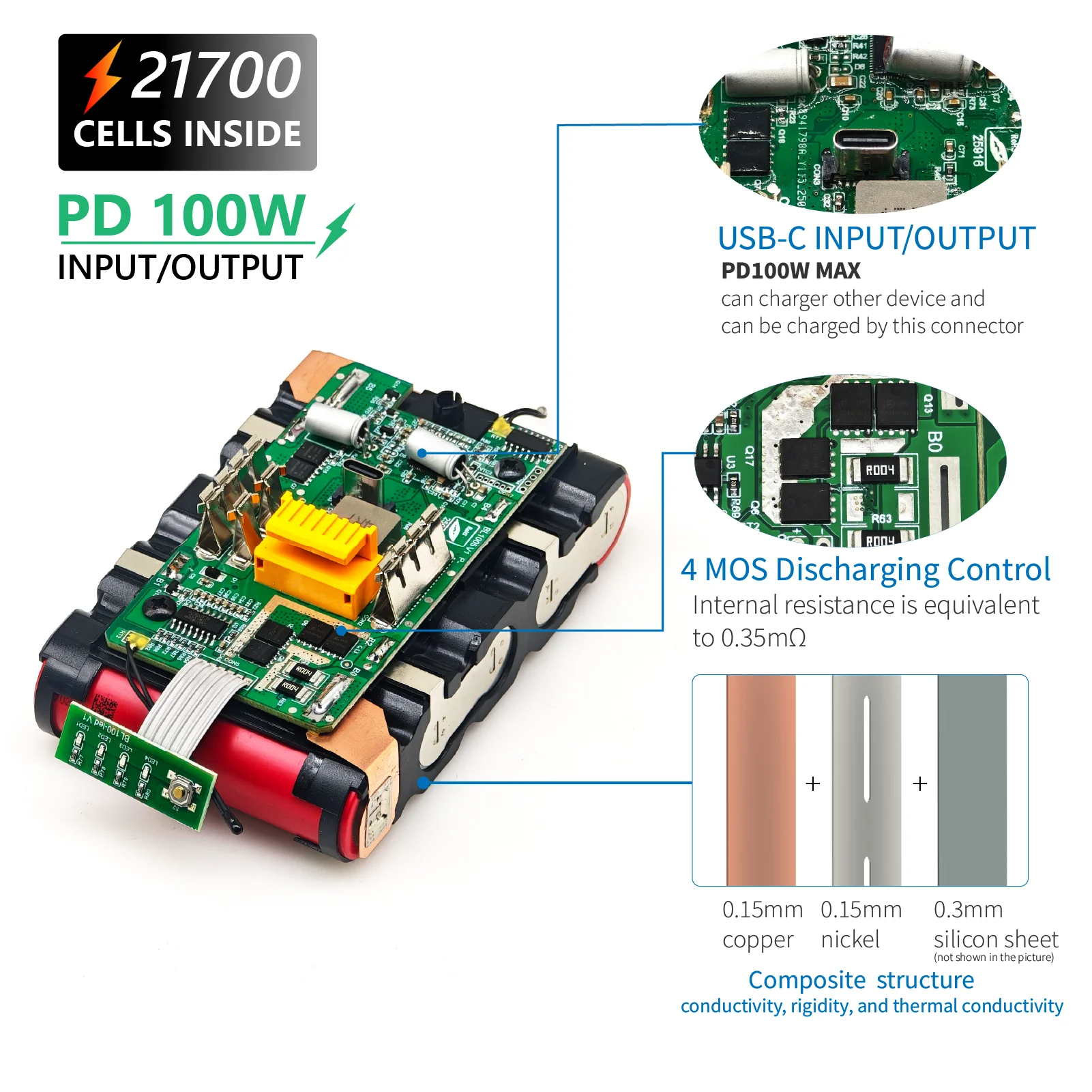 TPCELL PD100W 4/5Ah For MKT 18V 21700 Tabless cells Replacement Battery Power Tools Li-ion