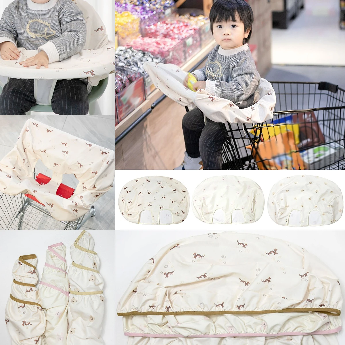 

Portable Baby Trolley Cushion Case, Cartoon Print Shopping Cart Seat Cover for Kids High Chair