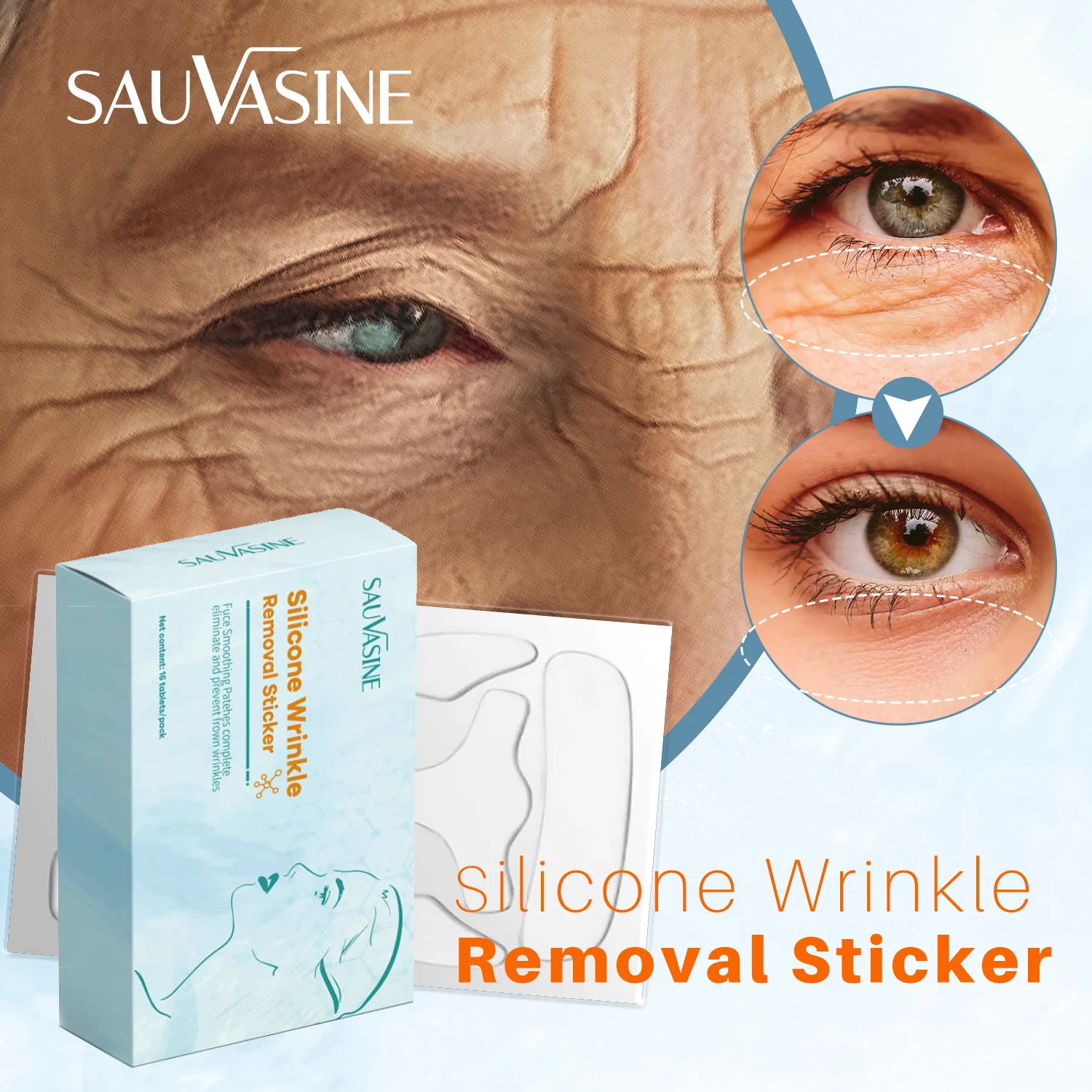 

16pcs Reusable Silicone Anti-wrinkle Face Forehead Cheek Chin Sticker Anti Aging Facial Lifting Patches Wrinkle Remover Strips