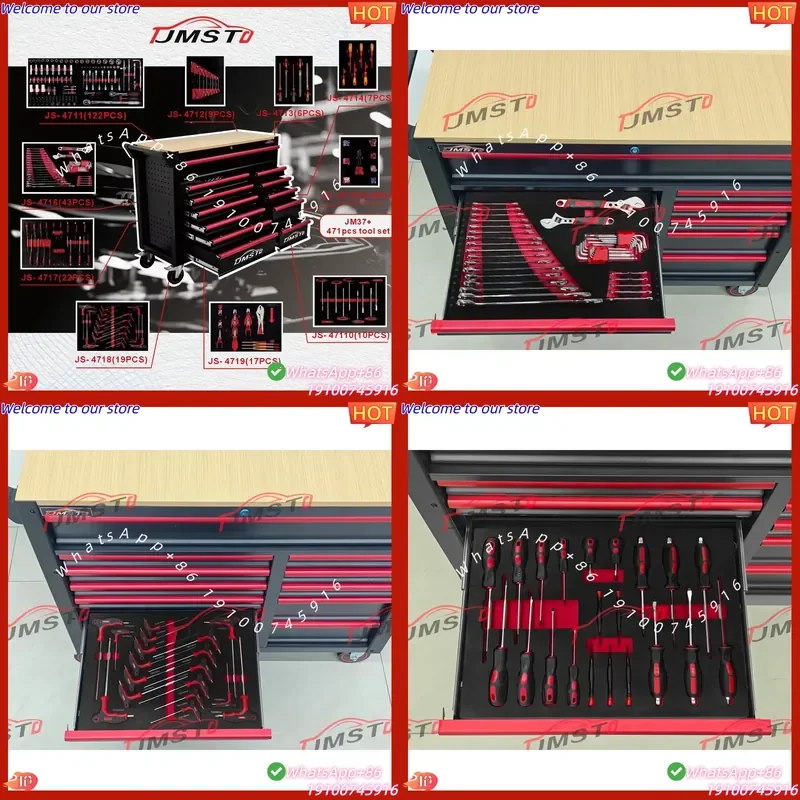 2026 Classical Heavy Red Cold Rolled Steel 12 Drawers Workbench Professional 471pcs Manual Tool Sets Keyed Lock OE M