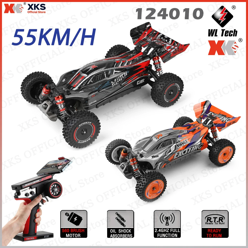 XKS Wltoys RC Car 1/12 124010 V8 2.4G Racing Drift RC Cars 4WD 550 Motor 55km/h High Speed Remote Control Car Off-Road Toys