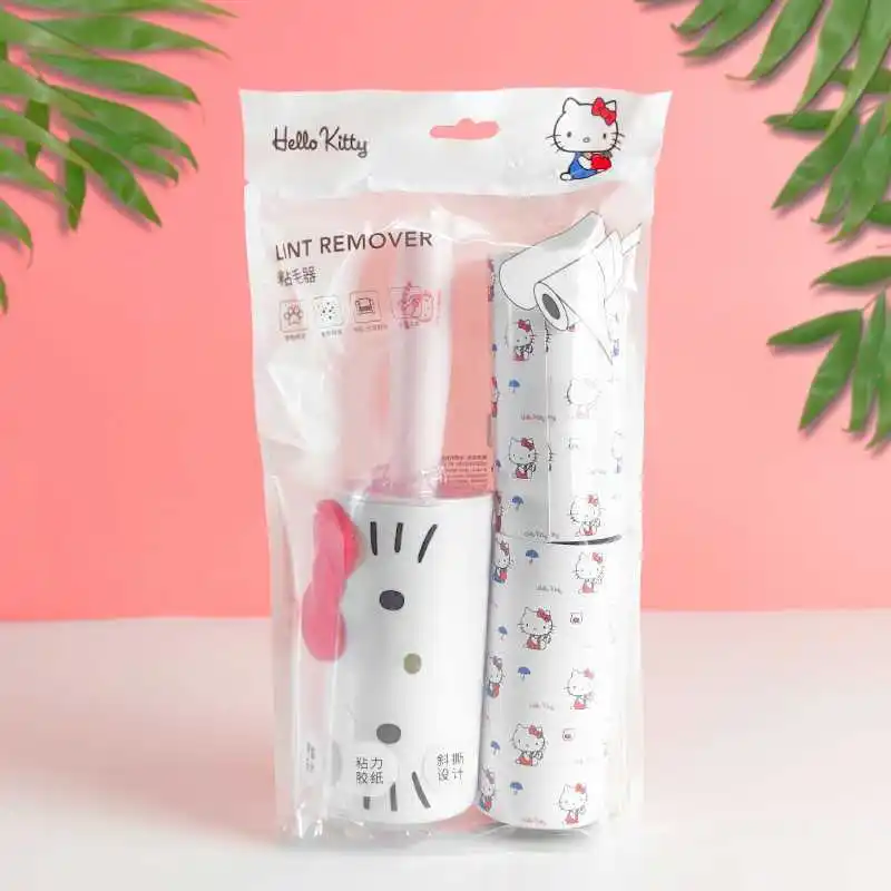 

New Kawaii MINISO Hello Kitty Velcro Sticker Dust Paper Roller Brush Roll Paper Tearable Replacement for Home Use Gifts for Kids