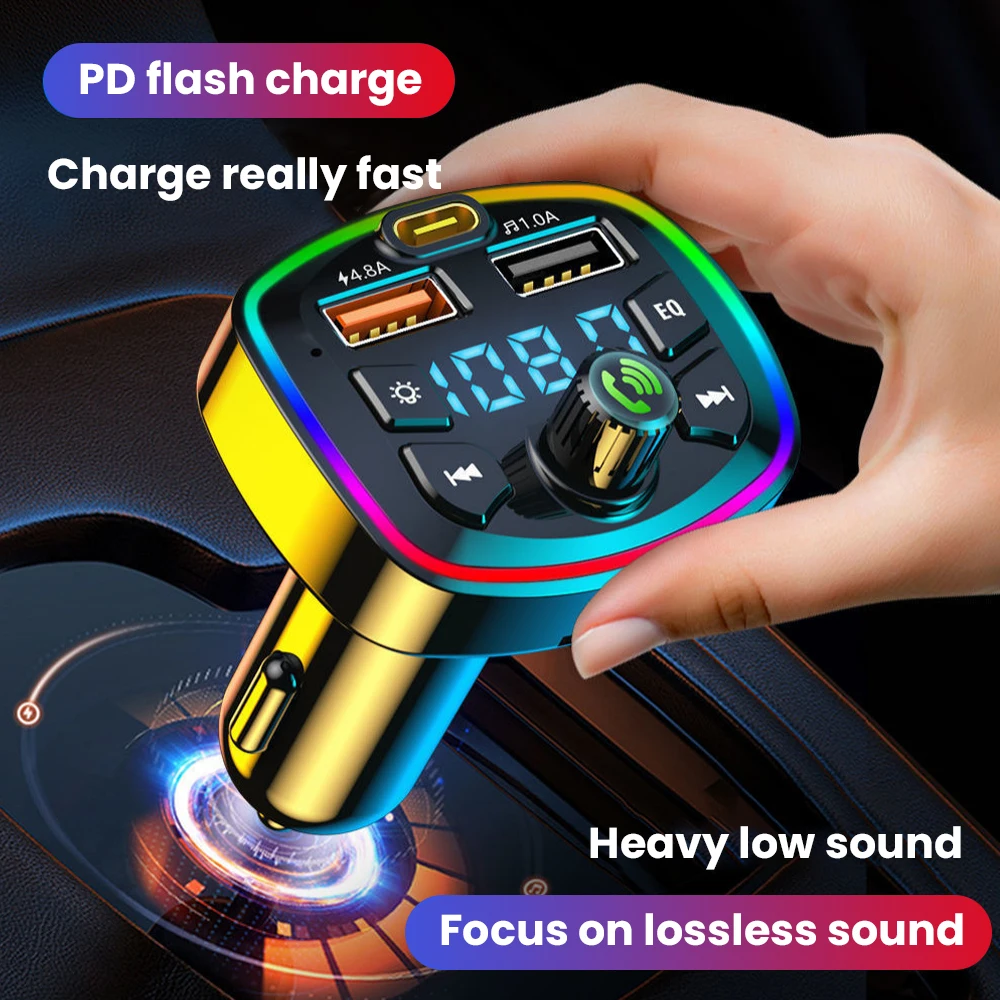 Car Bluetooth-compatible 5.0 FM Transmitter Wireless Handsfree Audio Receiver MP3 Player LED 3.1A Dual USB Fast Charger Car Kit