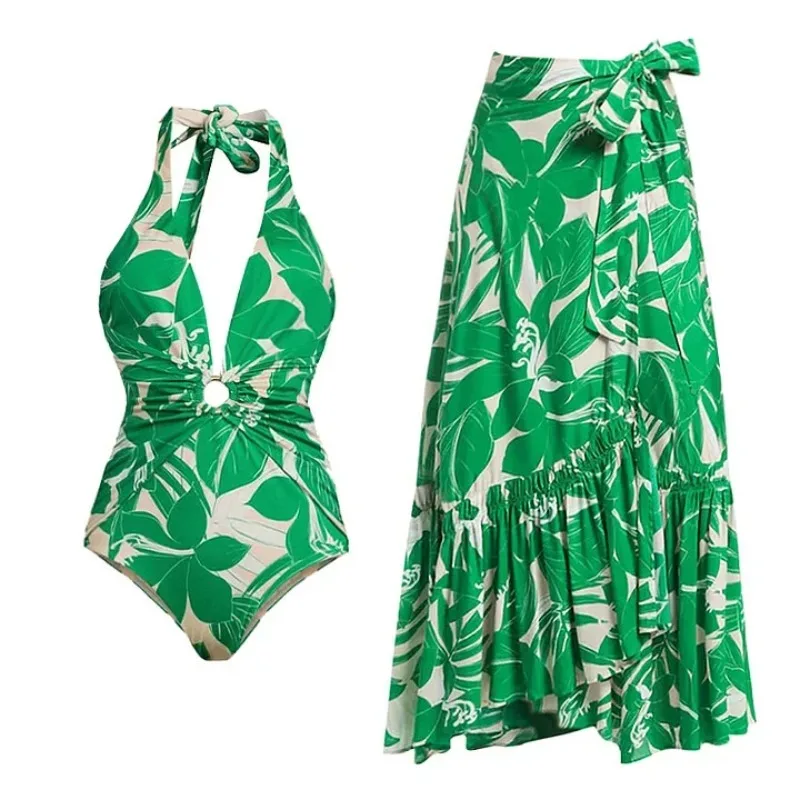 One Piece Swimsuit For Women European And American One-piece Swimsuit Deep V Neck Print One-piece Swimsuit Suit Women