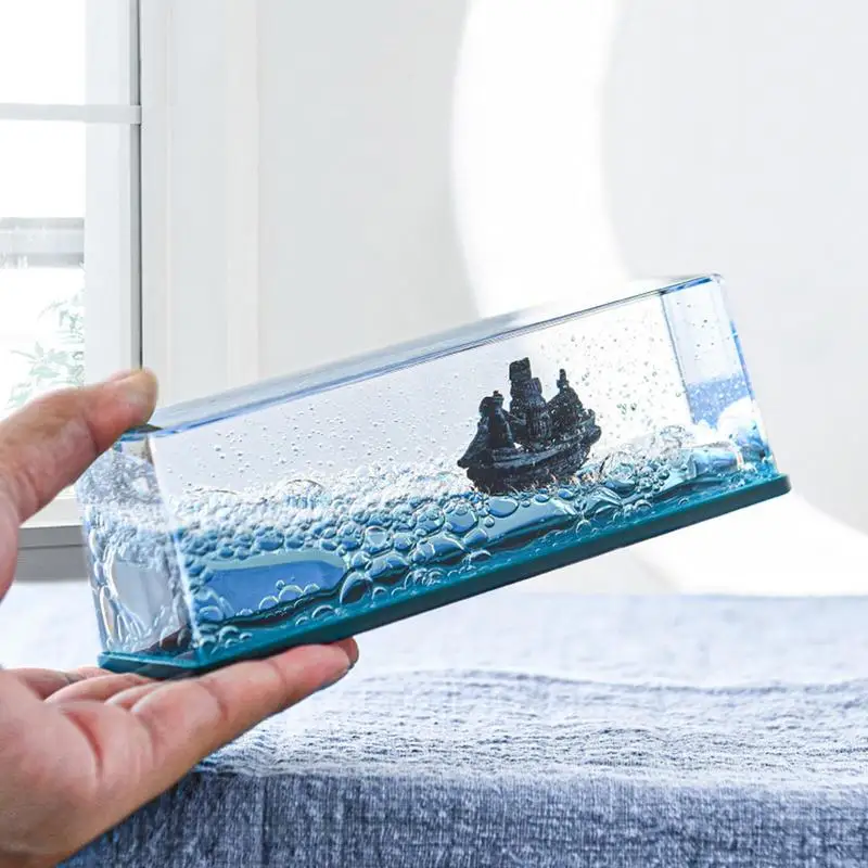 3D Fluid Drift Bottle Ship Black Pearl Ghost Cruise Ship Hourglass Floating Boat Office Desk Ornament Creative Office Home Decor