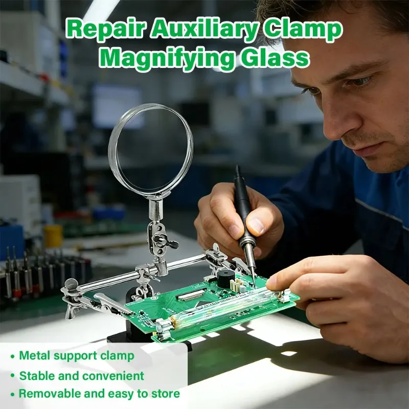 Soldering Iron Station Stand With Welding Magnifying Glass Clip Clamp Third Hand Helping Desktop Magnifier Soldering Repair Tool