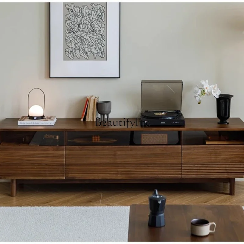 

D3305-North American black walnut solid wood TV cabinet floor cabinet furniture storage solid wood combination