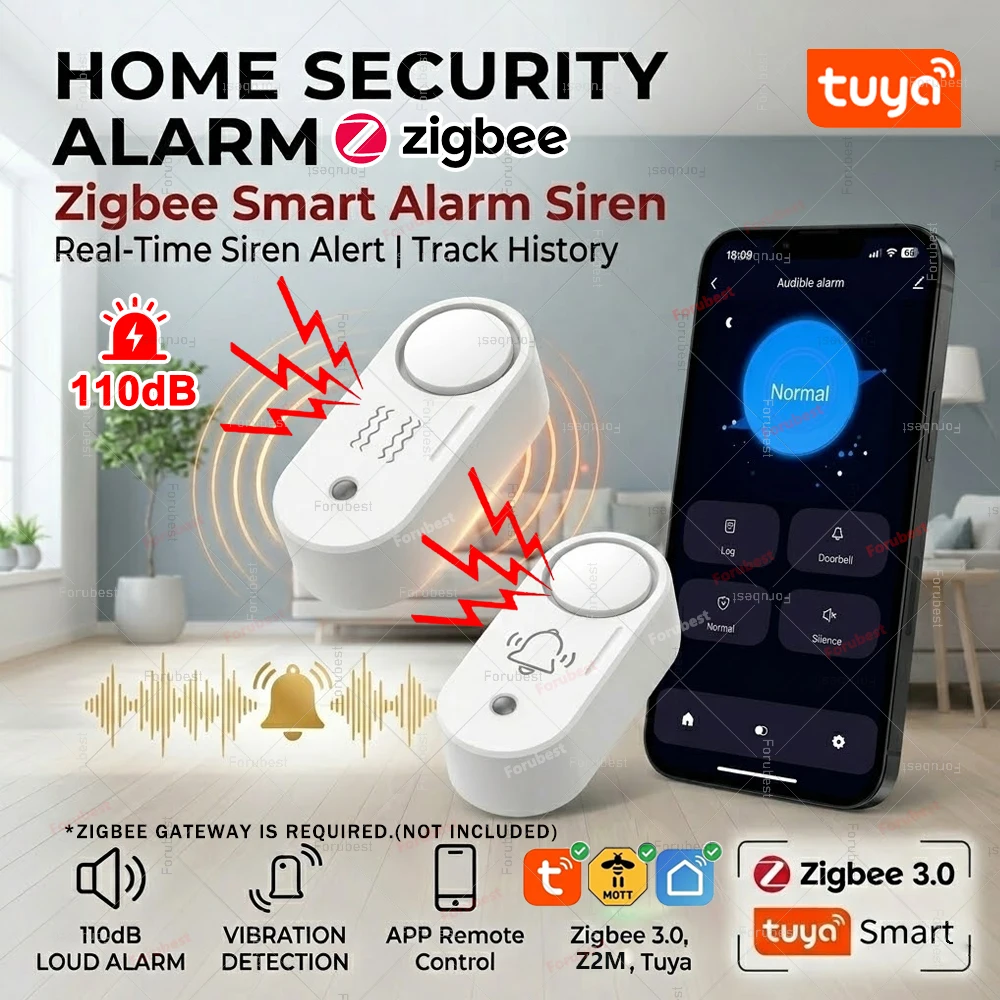Zigbee Smart Siren Alarm,With 110dB Sound Light Home Security Alarm,Optional Vibration Detection,Support For Tuya Smart Life Z2M