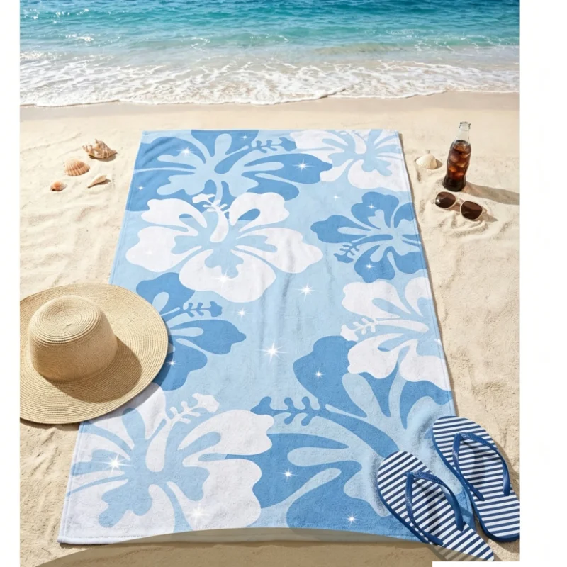 Classic Beach Towel Timeless Blue & White Floral Print Soft Microfiber Towel for Island Vibes Beach Lounging Tropical Getaways
