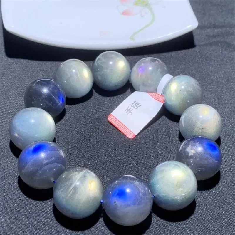 18MM Natural Gray Moon Stone Bracelet Reiki Gemstone Fashion Jewelry Fengshui Women Healing Lucky Energy Gift 1pcs