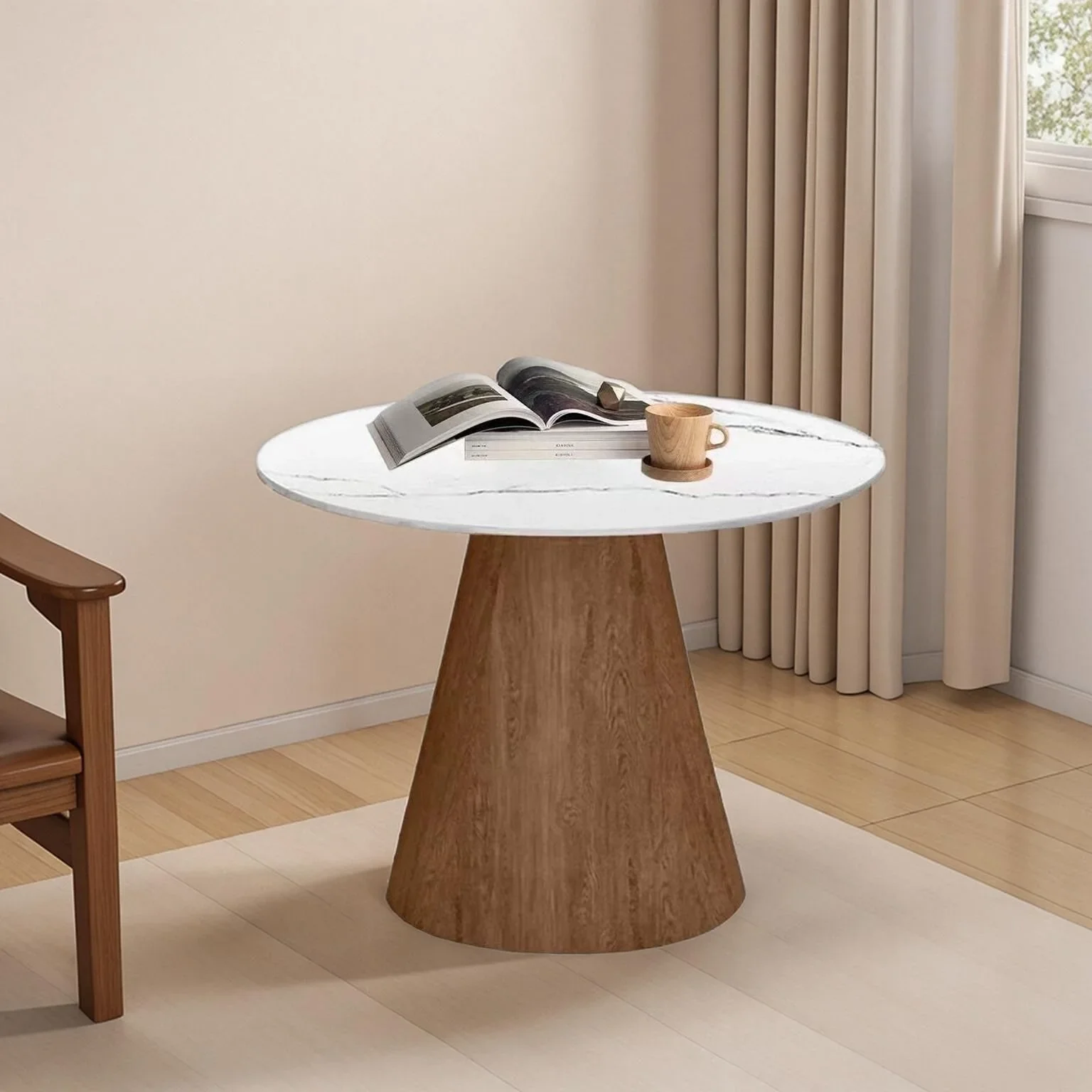TQH7.2 Walnut Sintered Stone Small Round Table in Library Vintage Wabi-Sabi Hotel