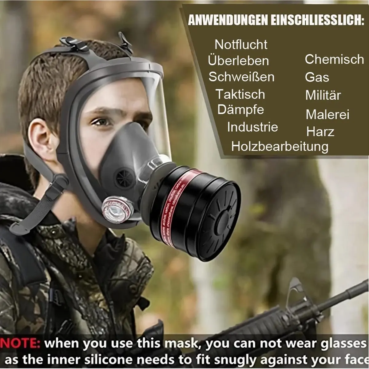 ABLG Gas Masks Survival Nuclear and Chemical, Gas Mask with 40mm Activated Carbon Filter, Full Face Respirator Mask