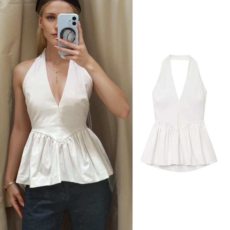 

Женские новые топы 2025 года, летние модные элегантные тонкие праздничные женские топы с v-образным вырезом, уличные шикарные бежевые топы для молодых студентов