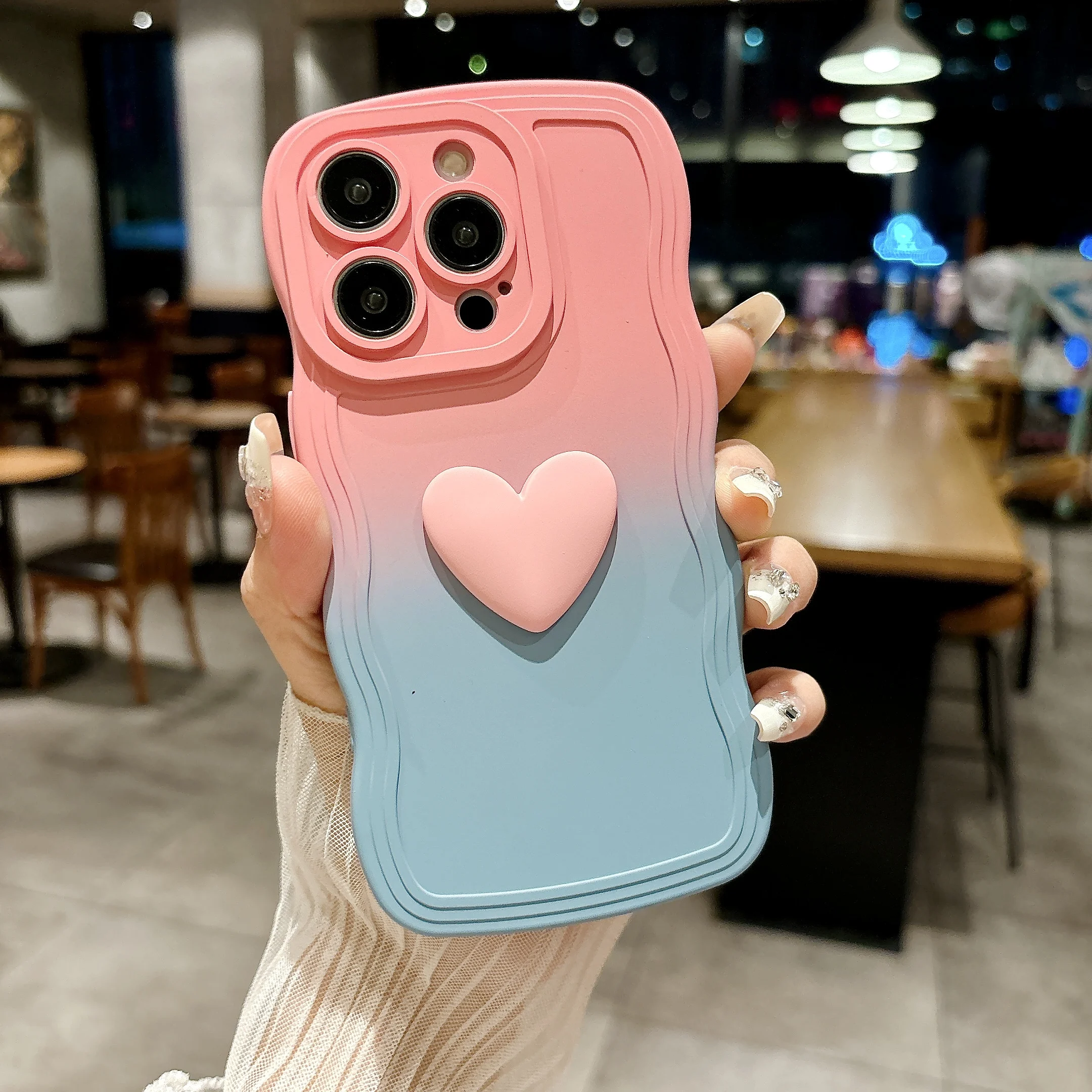 

Роскошный силиконовый чехол для телефона с милой волной для iPhone 17, 16, E 15, 14, 13, 12, 11 Pro Max 8, 7 Plus Xs XR, противоударный чехол в форме сердца