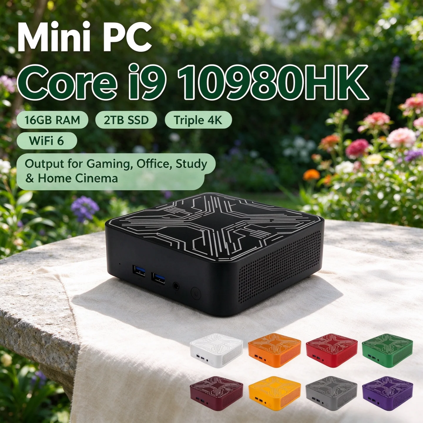 Triple 4K Portable Mini PC Intel Core i9 10980HK 2026 Ultra Compact 16GB M.2 NVMe SSD WiFi6 Silent Cooling Office Home Desktop