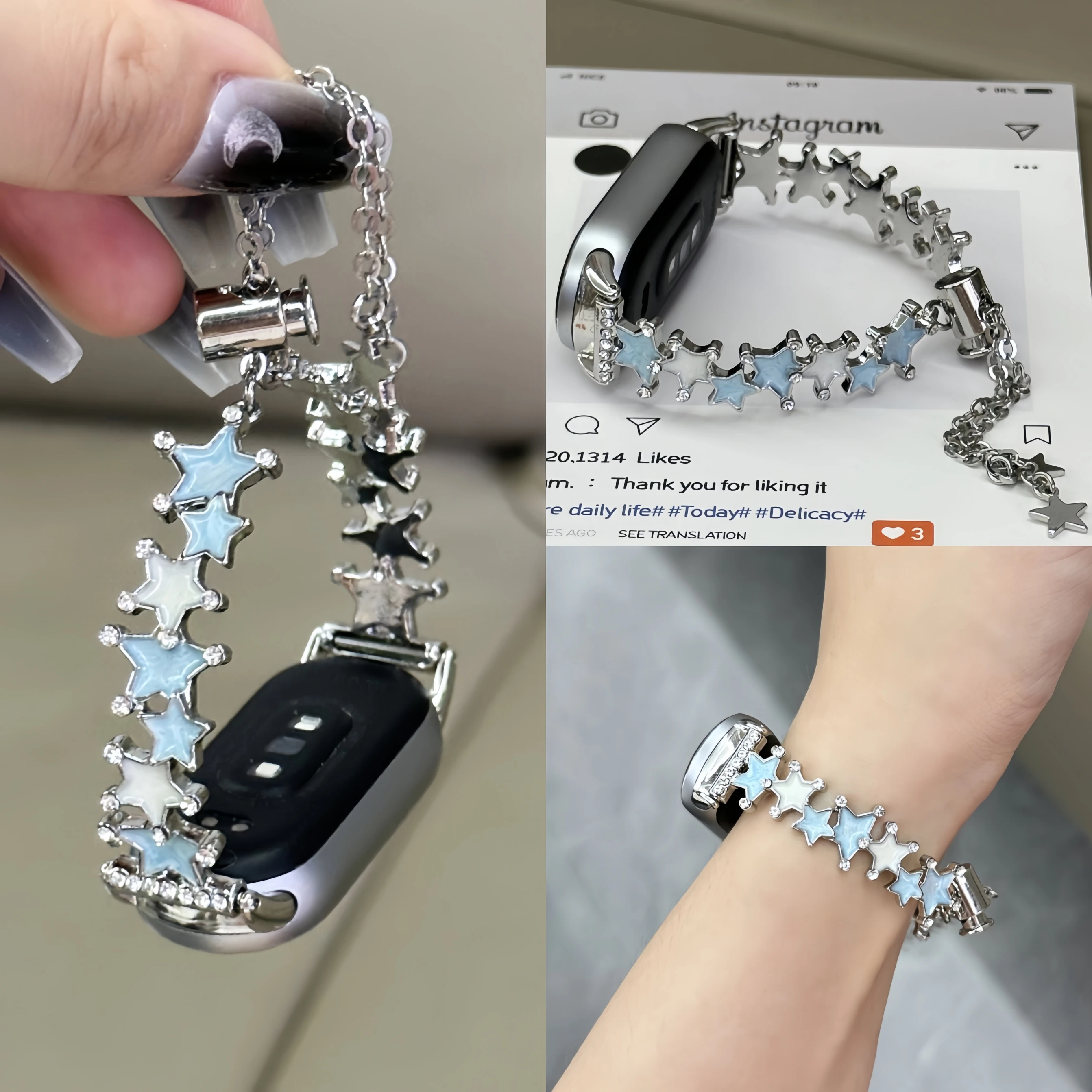 

Star metal chain strap suitable for use Xiaomi Band 8Pro/9Pro，For Mi band 3/4/5/6/7，8/8NFC/9/9NFC/10/10NFC，For Redmi Watch5/4/6