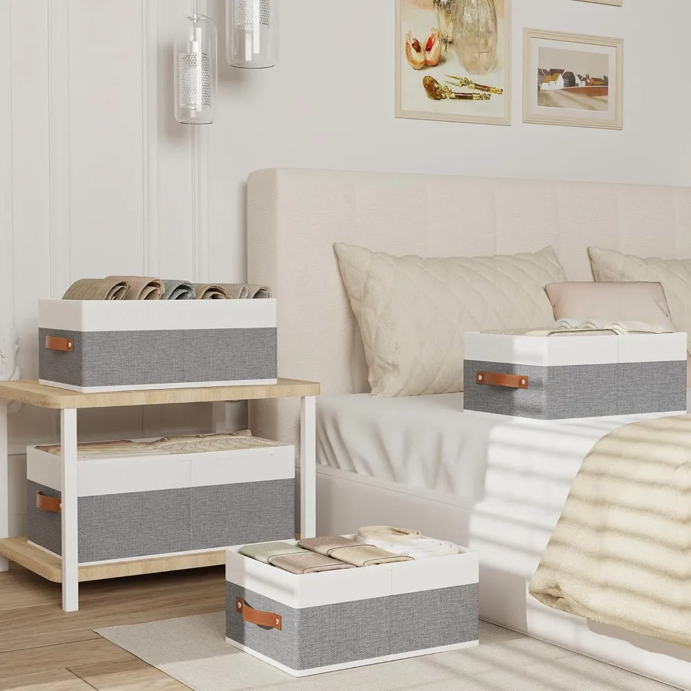 صناديق تخزين قابلة للطي، صندوق خزانة مقاس 16.1 × 9.8 × 6.5 بوصة مع مقابض، وصناديق ملابس قماشية للأدراج، وسلال لتنظيم S #3