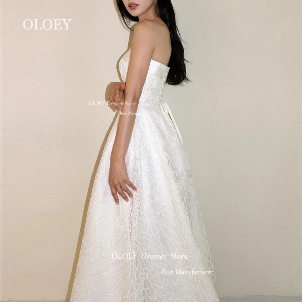 OLOEY-vestido de novia elegante de encaje de marfil, traje de novia sin tirantes, longitud hasta el suelo, hecho a medida