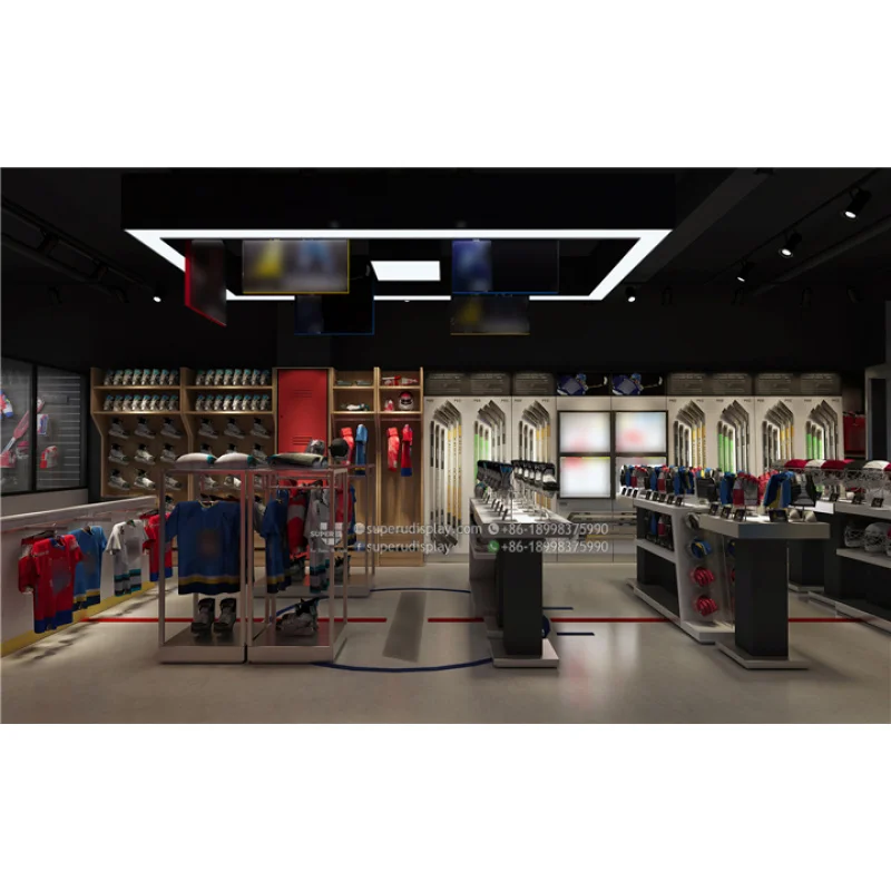 (customized)ProfessionalHockey Retail Store Interior Showroom Tailor Design Display SlatwallHockey Stick Rack Display