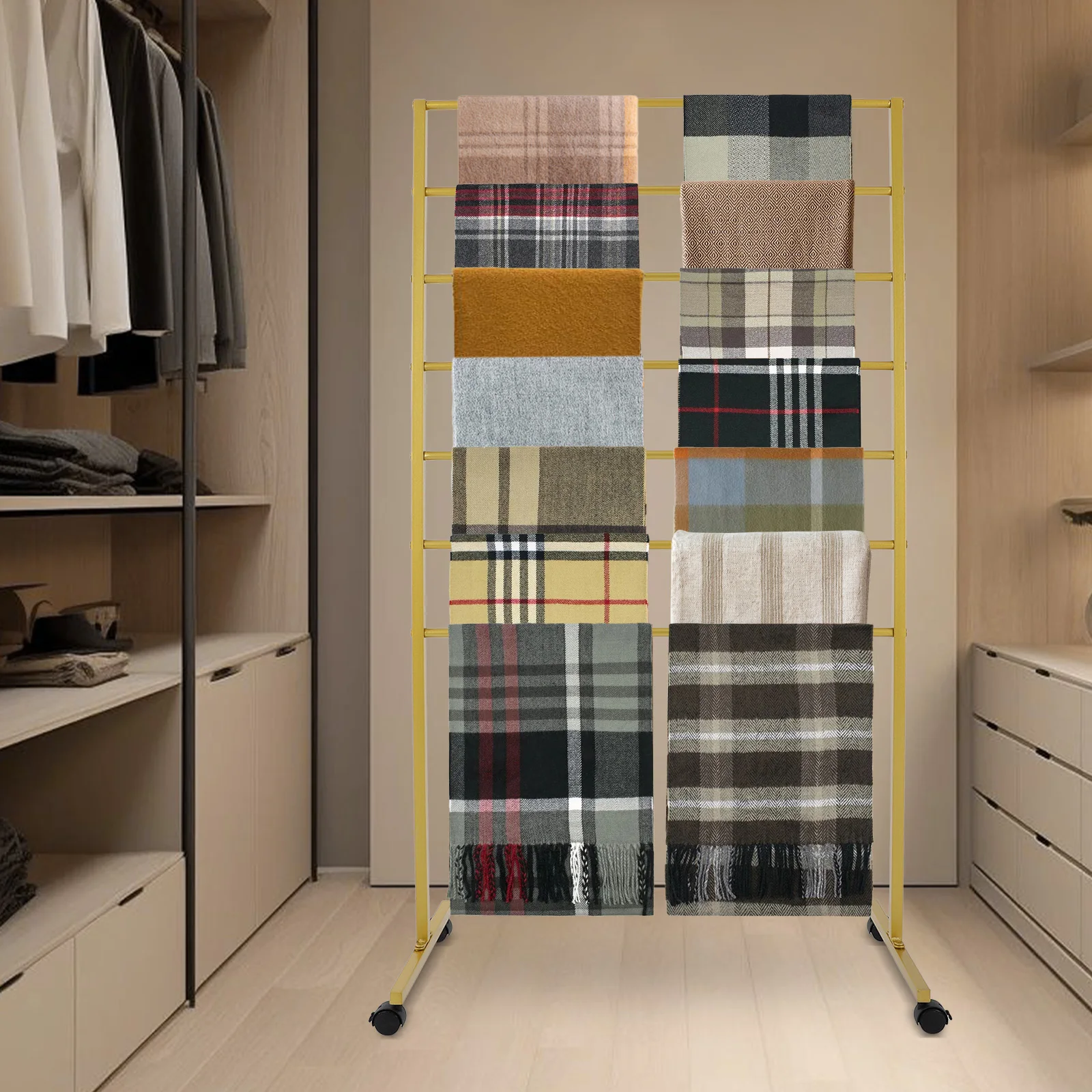 

Золотистая 7-ярусная подставка для шарфов 31,5×15,7×59 дюймов, из углеродистой стали с порошковым покрытием, для шарфов, полотенец, галстуков и аксессуаров