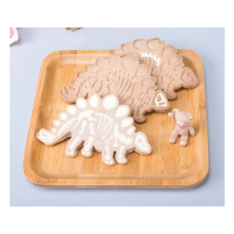 3D Dinosaur Cookie Cutters Dinosaur Biscuit Embossing Mould Fondant Dessert Baking Plastic Mold for Gingerbread Cake Decor Tool