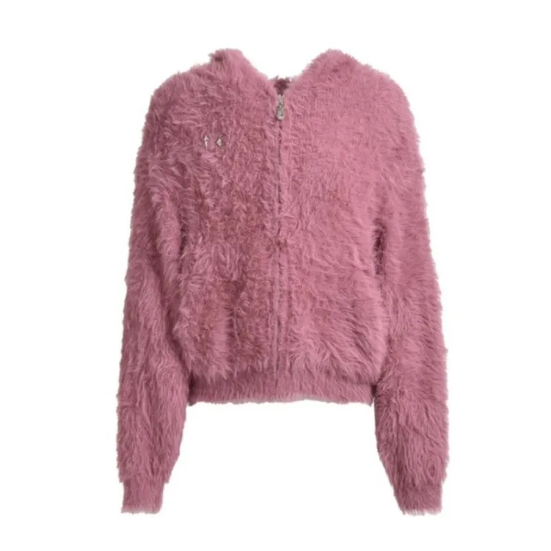 

High Street Thug Club Pink Fuzzy Zip Hoodie Men Women Casual Fashion Coats Male Comfortable Jackets Men's Clothing